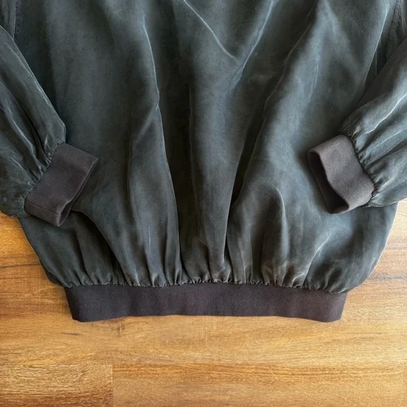 Vintage Quick Reflex 100% Silk Bomber Jacket Black Lightweight Zip Up Minimalist - Picture 8 of 8